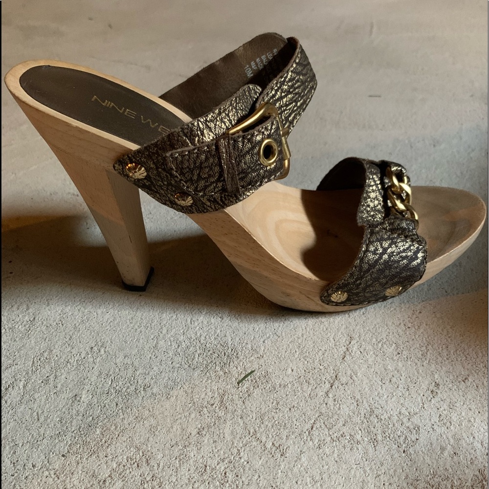 Bronze and chain detail heeled sandals